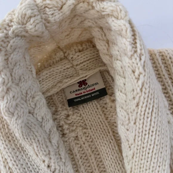Carraig Don Sweater Womens XXL Ivory Cableknit Fisherman Shawl Collar Irish Wool - Picture 4 of 5